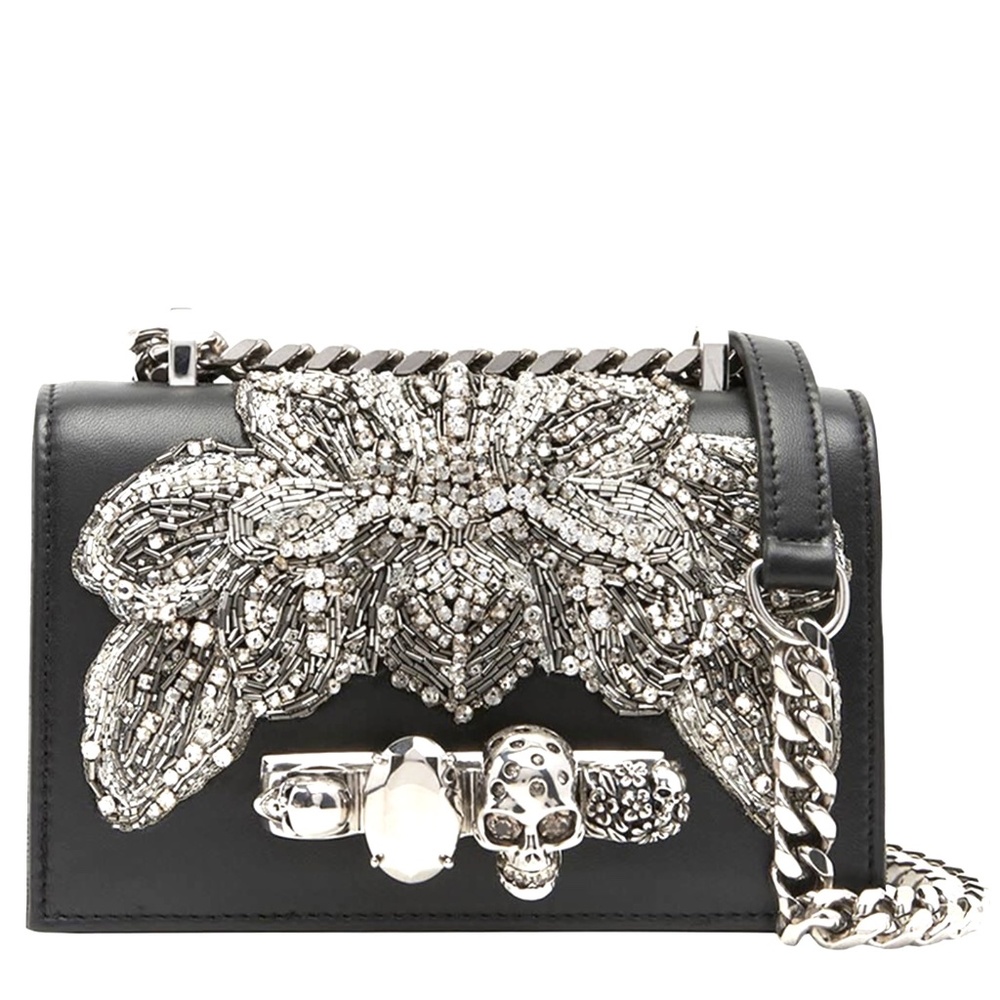 Alexander McQueen Orchid Embroidered Jeweled Leather Satchel / Shoulder Bag - Picture 3 of 13